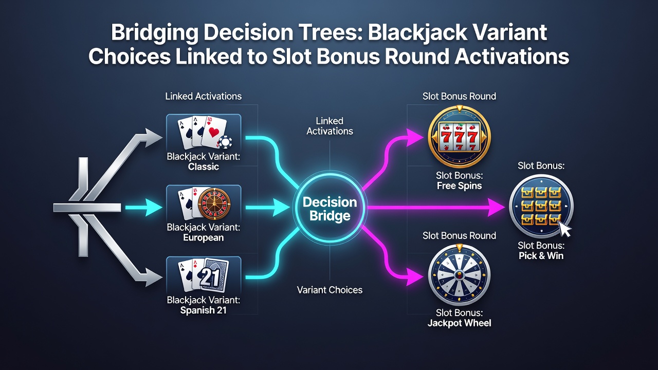 Illustration of a slot bonus round interface activated through blackjack decision outcomes