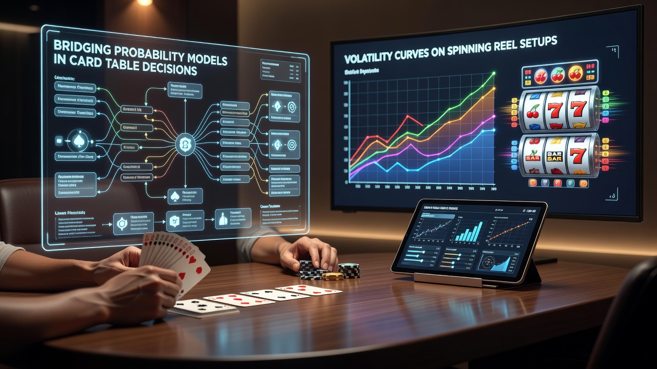 Chart illustrating volatility curves intersecting with probability distribution graphs from card game scenarios