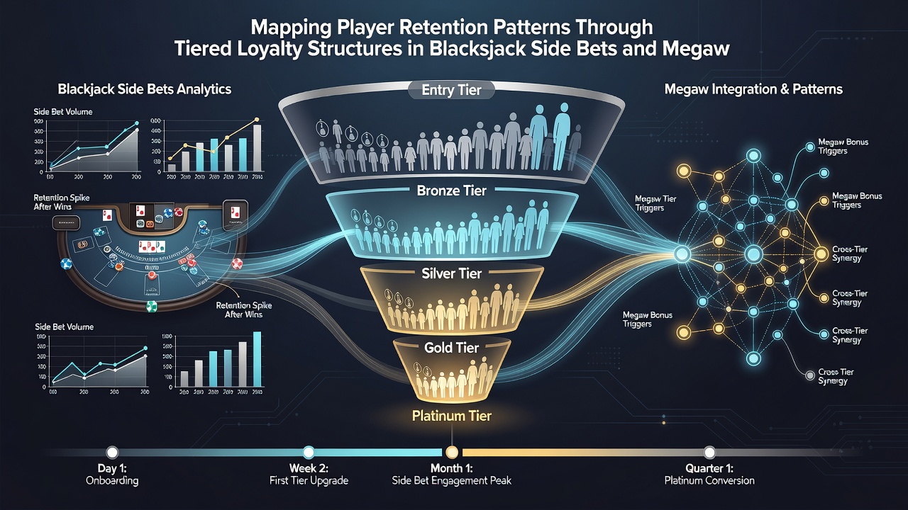Data visualization showing player retention curves across loyalty tiers in blackjack and Megaways games