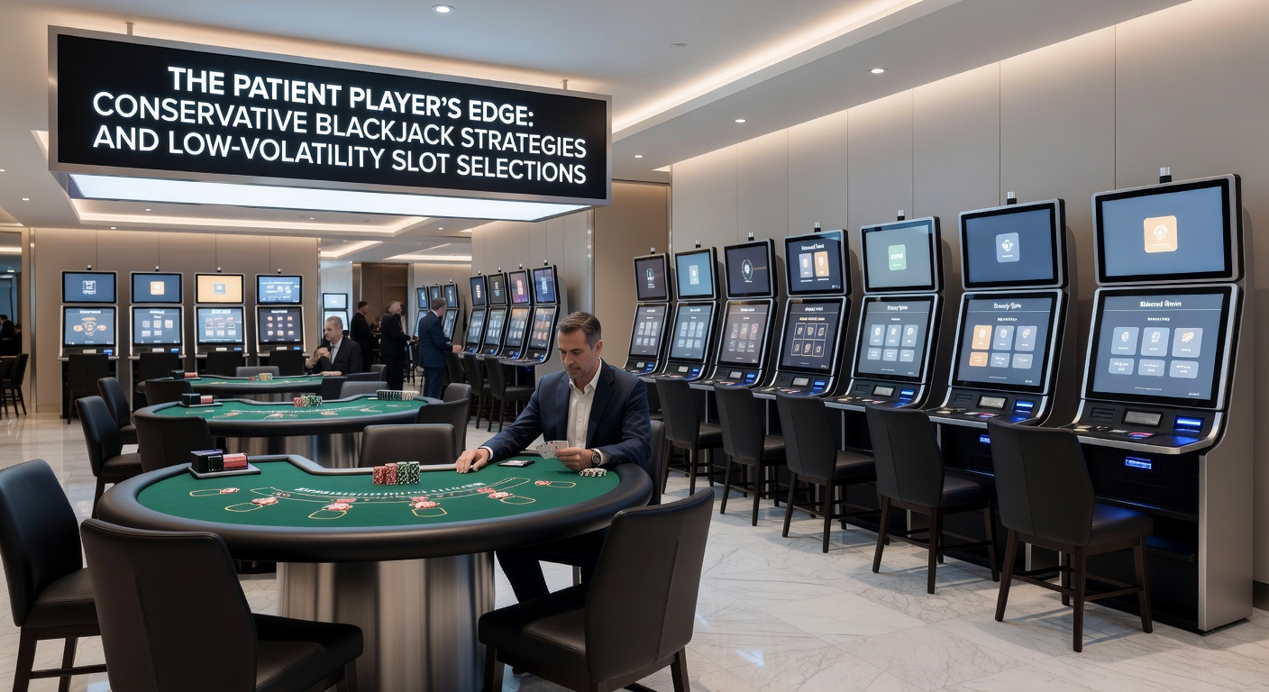 Slot reels spinning with small, consistent payouts lighting up, contrasted against a volatile jackpot screen, emphasizing low-risk slot selection