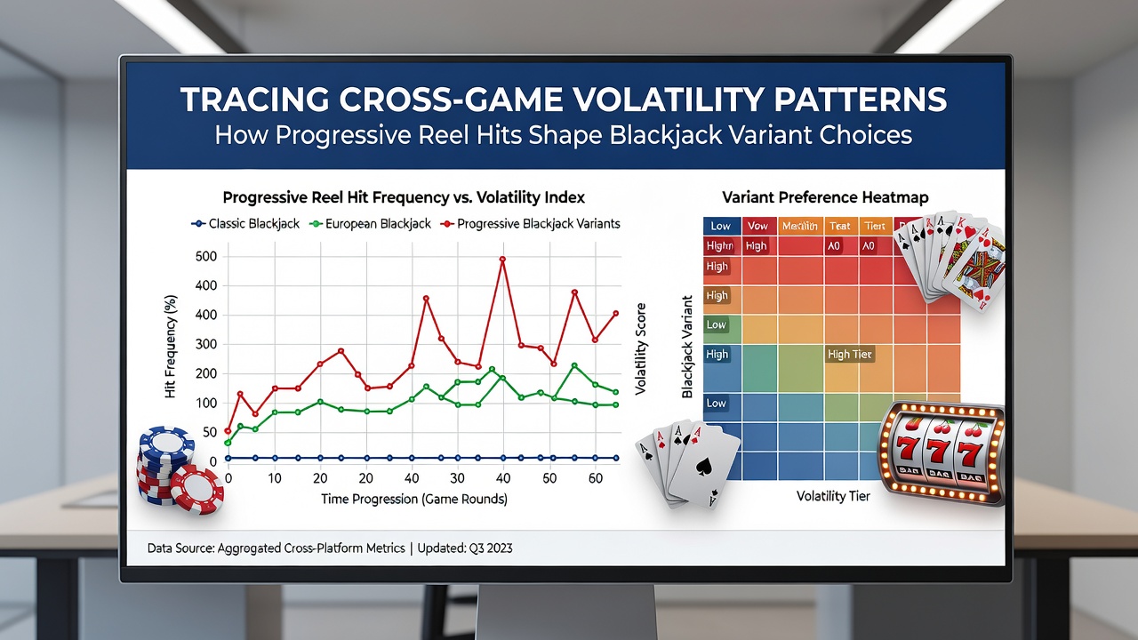 Analytics dashboard displaying cross-game volatility metrics between slots and blackjack variants