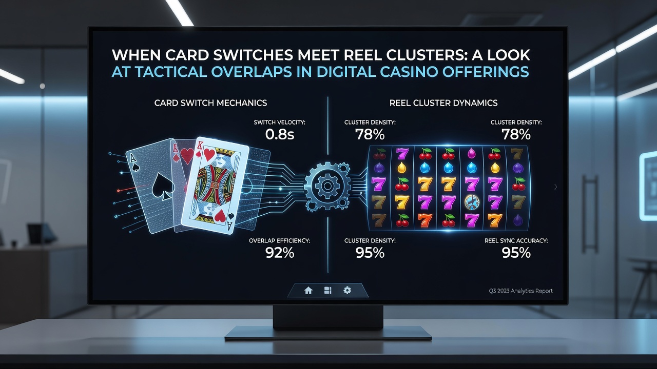Split screen view of card switching interface on left and cascading cluster symbols on right within a unified casino dashboard